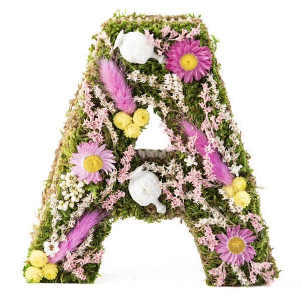 Inicial con flores y musgo preservado