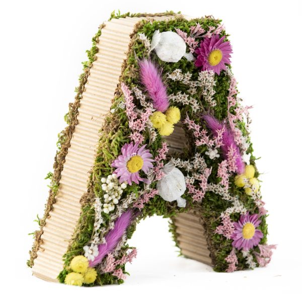 Inicial con flores y musgo preservado