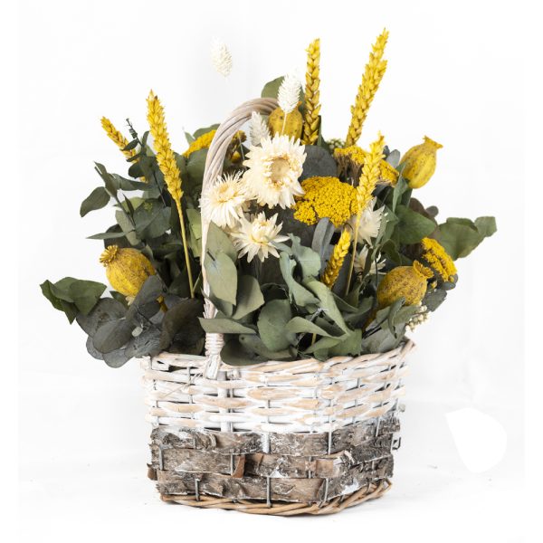 Cesta de flores preservadas primaverales