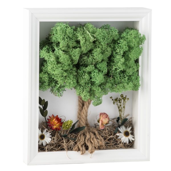 Árbol en miniatura con flores preservadas