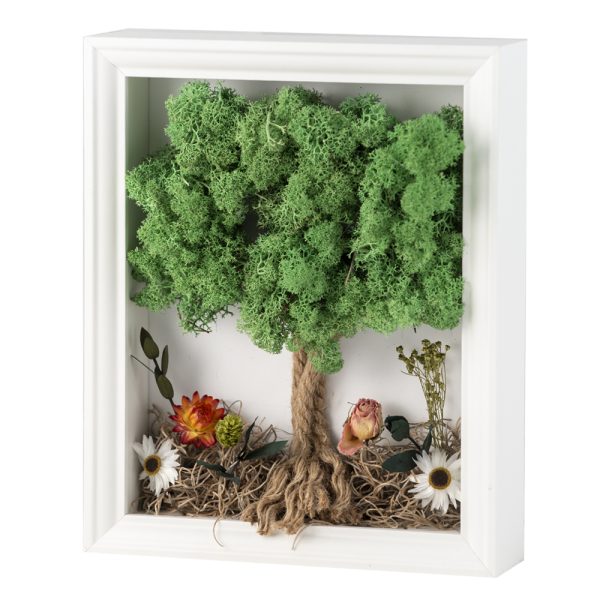Árbol en miniatura con flores preservadas