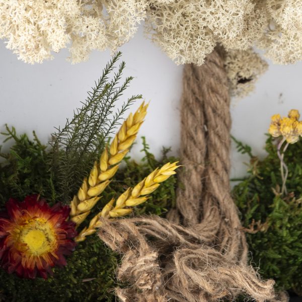 Árbol en miniatura con flores preservadas